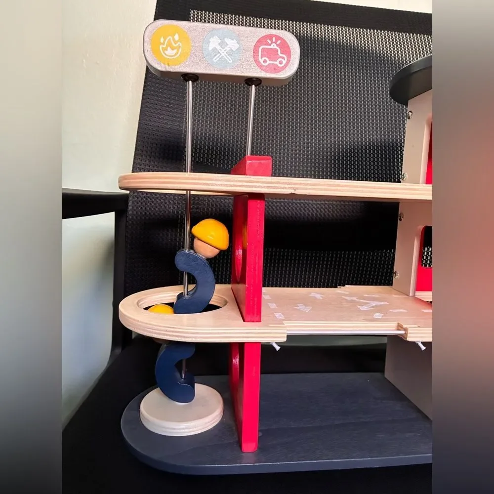 Janod Solid Wooden Fire Station Play Station - No Car or Ramp
